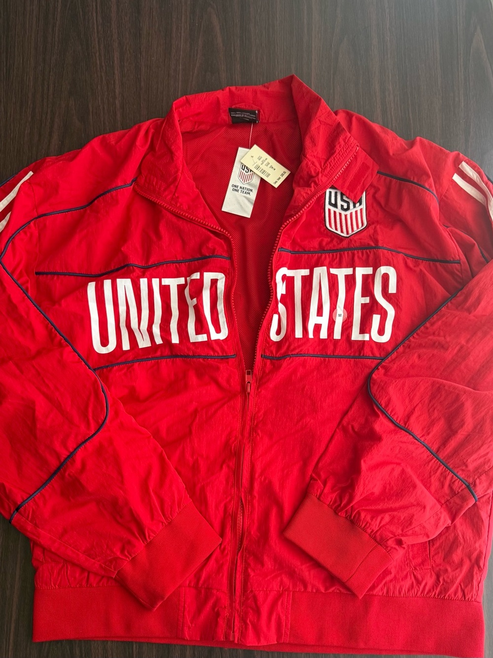 USA Men's Red Track Jacket Full Zip Stand-Up Collar Embroidered Logo Size M